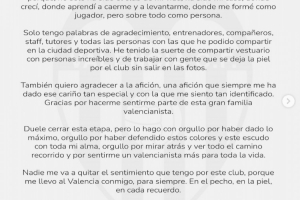 莫斯克拉告別信：結(jié)束這段旅程讓我心痛，我永遠(yuǎn)是一名瓦倫西亞人