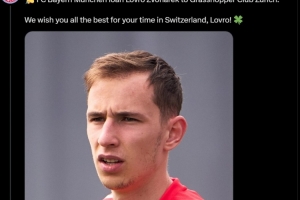 拜仁官方：外租20歲中場(chǎng)茲沃納雷到蘇黎世草蜢，租期一年