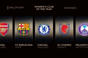 最佳女足俱樂部候選：阿森納、巴薩、切爾西、里昂、奧蘭多榮耀