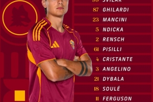 羅馬友誼賽首發(fā)：迪巴拉領(lǐng)銜，蘇萊、弗格森、皮西利、曼奇尼在列