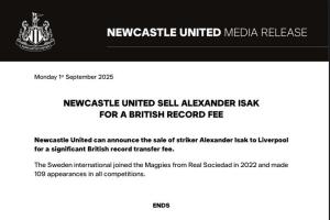 紐卡伊薩克公告僅37字，記者：這充分說明了球隊如何看待他的行為