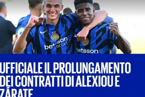 國米官方：和20歲中衛(wèi)亞歷克西烏、18歲中場薩拉特續(xù)約兩年