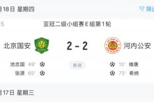 3負(fù)1平！國(guó)安亞冠二艱難戰(zhàn)平，中超前四名在亞冠首輪合計(jì)只拿1分