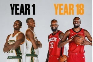 美媒曬新秀賽季杰夫-格林與KD合拍定妝照與今年對比：一個輪回