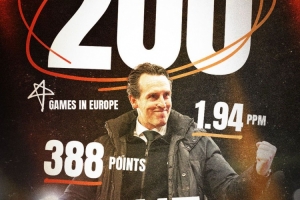 埃梅里完成執(zhí)教生涯在歐戰(zhàn)的200場里程碑，共取得115場勝利388分