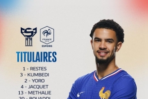 法國(guó)U21vs法羅群島U21首發(fā)：扎伊爾-埃梅里、特爾、約羅出戰(zhàn)