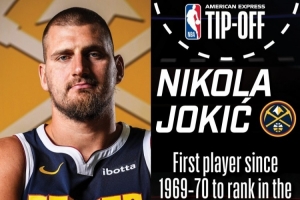 NBA預(yù)熱掘金揭幕戰(zhàn)：約基奇是首位三項(xiàng)數(shù)據(jù)均位列賽季前3的球員