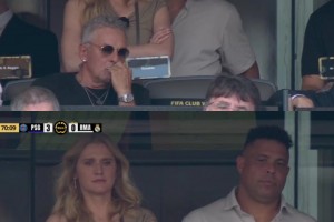 巴黎3-0皇馬！看臺(tái)上大羅的反應(yīng)??