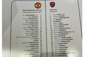 桑喬出現(xiàn)在曼聯(lián)vs阿森納球員名單中，是唯一沒(méi)有號(hào)碼的球員