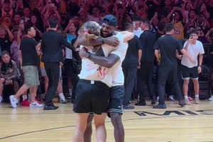 ??大力擁抱！李夢曬和詹姆斯互動：咱家來Qie了 歡迎常來啊